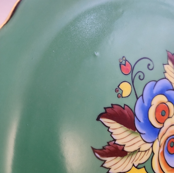 Hand Painted Silver Trimmed Scalloped Floral Vanity Trinket Candy Plate - Picture 11 of 15